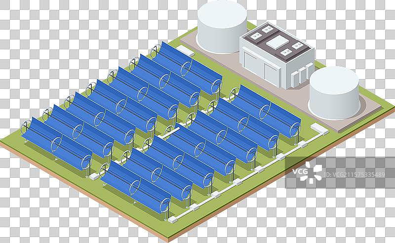 等距排列的太阳能镜子太阳能发电厂图片素材