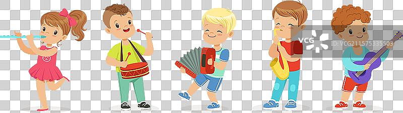 小孩子们在玩乐器图片素材