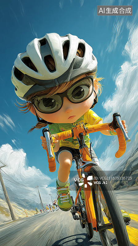 【AI数字艺术】戴着头盔，戴着墨镜的女性参加自行车拉力赛图片素材