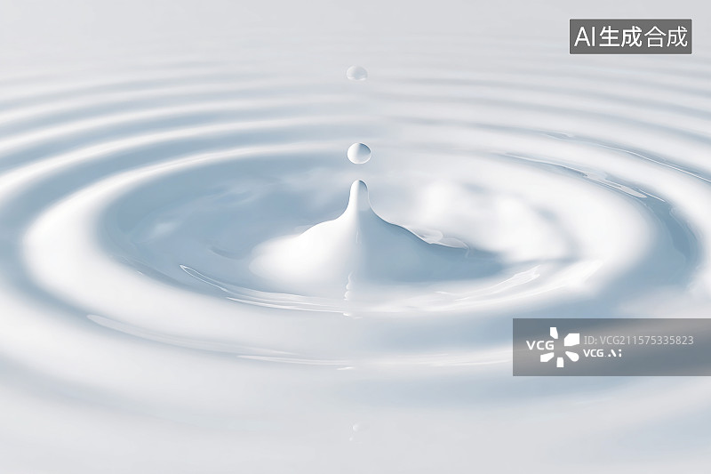 【AI数字艺术】一滴牛奶滴落在水面，溅起阵阵波纹图片素材