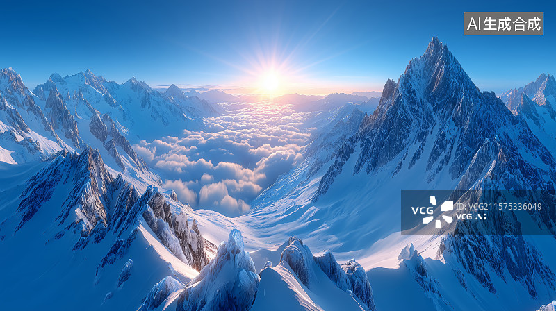【AI数字艺术】雪山云海冬日美景图片素材