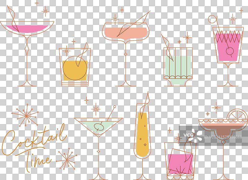 复古风格的鸡尾酒时间设置与酒杯图片素材