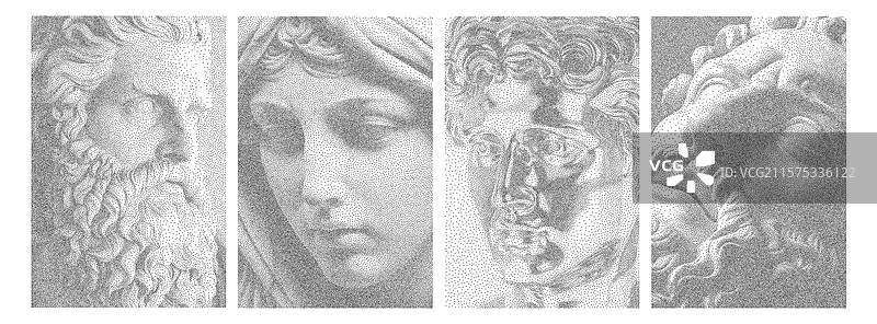 抽象的希腊雕像与点彩半色调图片素材