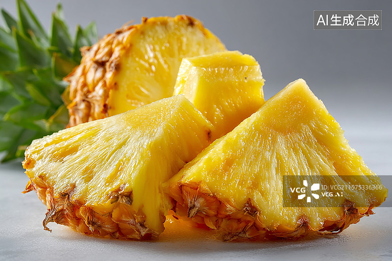 【AI数字艺术】桌面上切片的新鲜菠萝图片素材