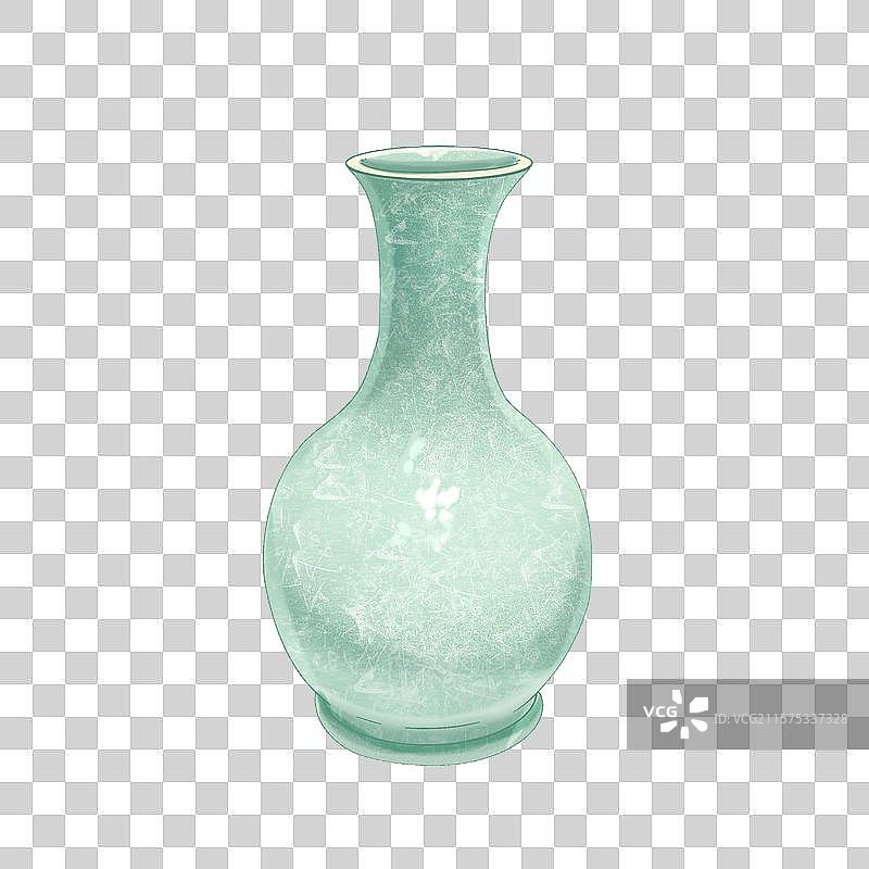 汝窑天蓝釉刻花鹅颈瓶插画图片素材