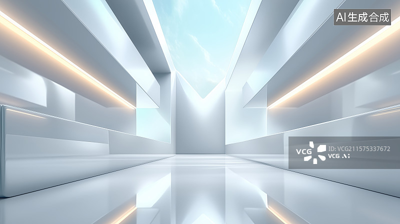 【AI数字艺术】未来主义的白色走廊图片素材