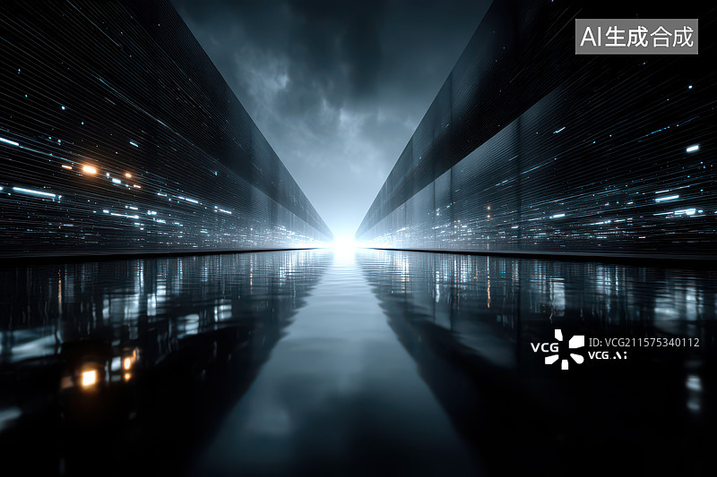 【AI数字艺术】​​未来科技蓝光长廊空间​​图片素材