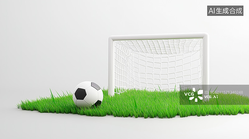 【AI数字艺术】足球球门和草坪上的足球图片素材