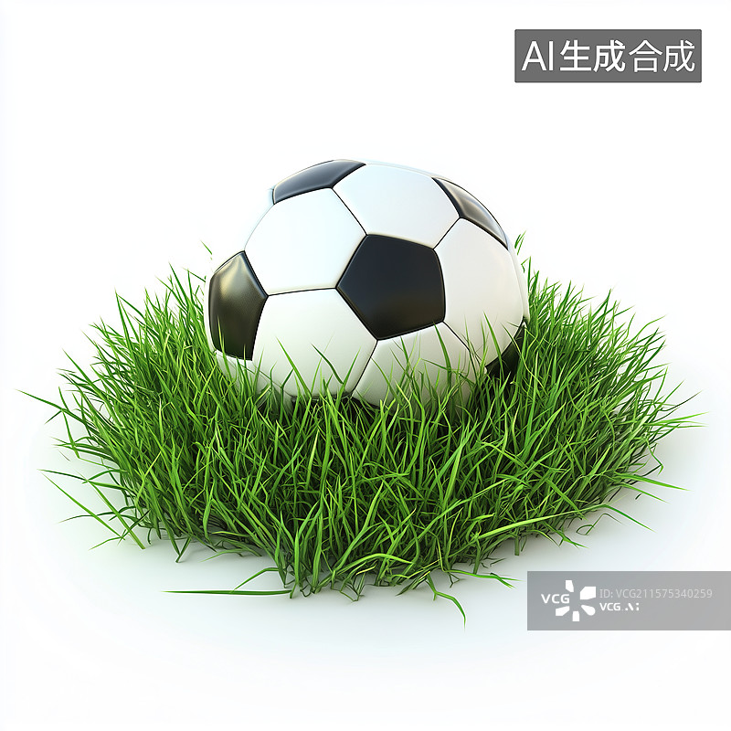 【AI数字艺术】足球置于绿色草坪上图片素材