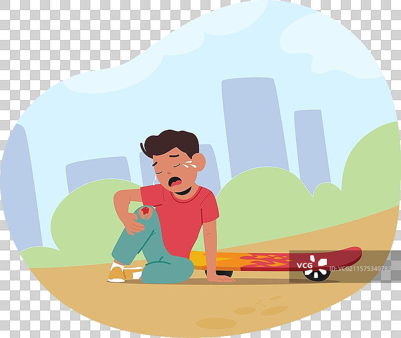 卡通小男孩摔倒后在哭泣图片素材