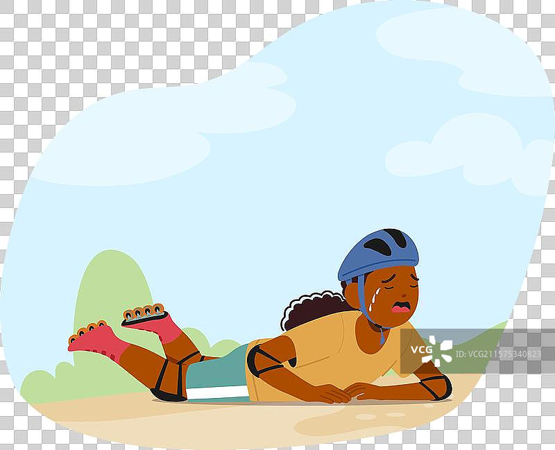 年轻的卡通小孩在滑旱冰时摔倒图片素材