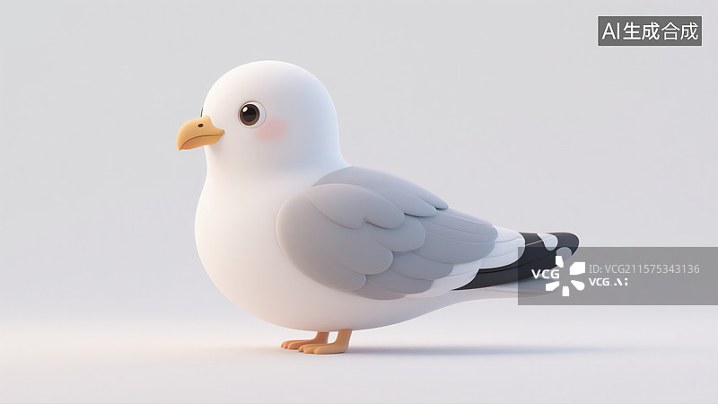 【AI数字艺术】海鸥3D卡通风格创意抽象商业背景杂志插图和书籍封面白底奇思妙想鸟类设计治愈和励志图片素材