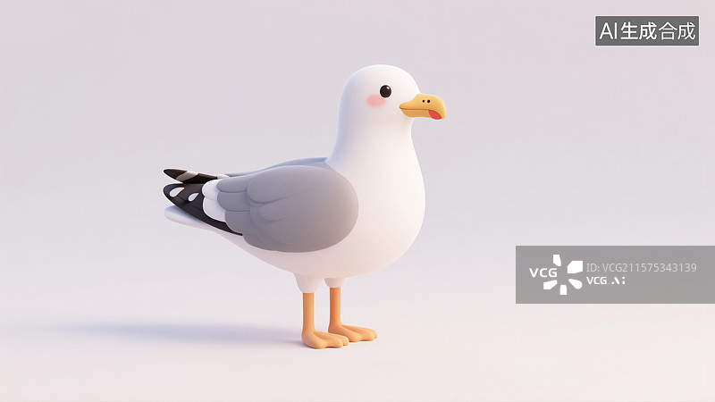 【AI数字艺术】海鸥3D卡通风格创意抽象商业背景杂志插图和书籍封面白底奇思妙想鸟类设计治愈和励志图片素材
