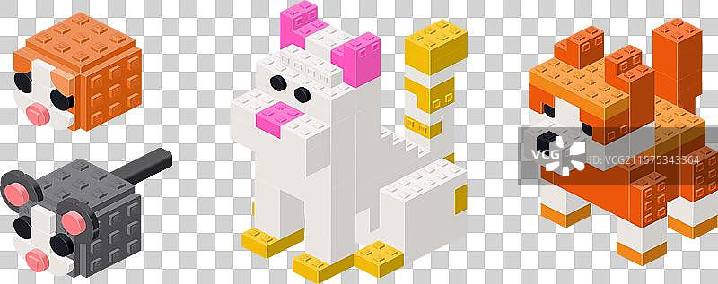 立方体等距图形中的宠物集合图片素材