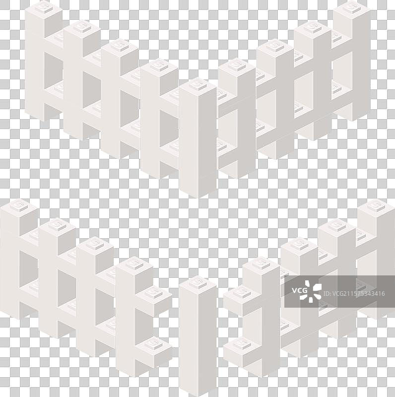 等距视图中的一段白色围栏和一个柱子图片素材