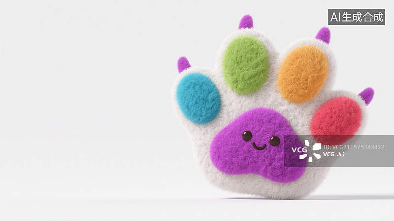 【AI数字艺术】多彩3D卡通爪子白色背景鲜艳毛毡质感创意插画儿童安抚玩具设计杂志封面儿童房装饰图片素材