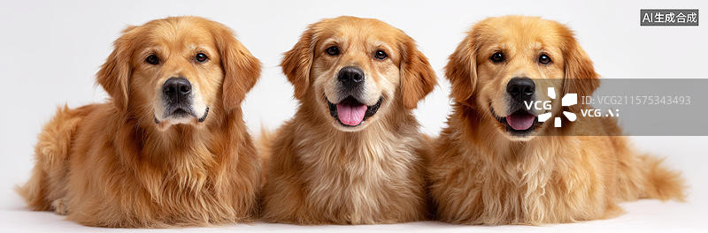 【AI数字艺术】三只金毛犬卧姿摆拍图片素材