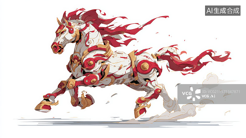 【AI数字艺术】烈焰金属风奔跑战马插画图片素材