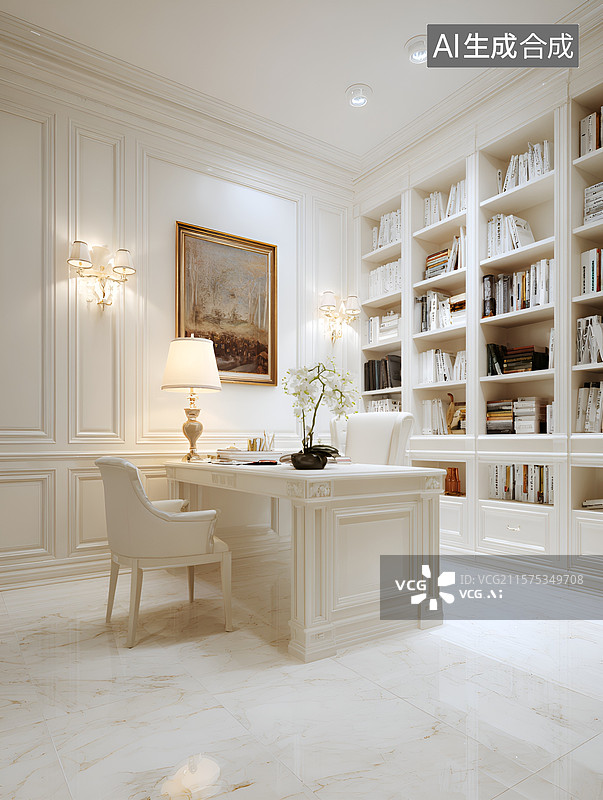 【AI数字艺术】【AI数字艺术】现代奢华装饰的书房图片素材