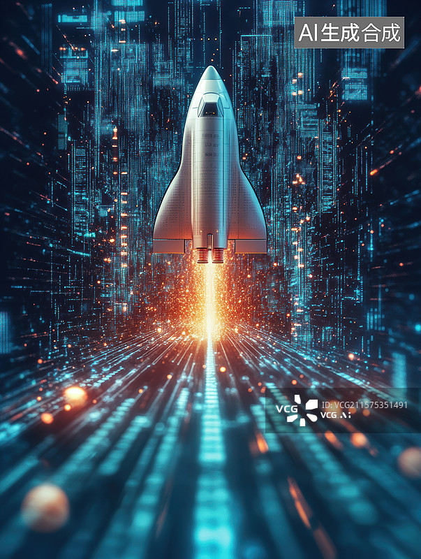 【AI数字艺术】未来城市中的火箭发射图片素材
