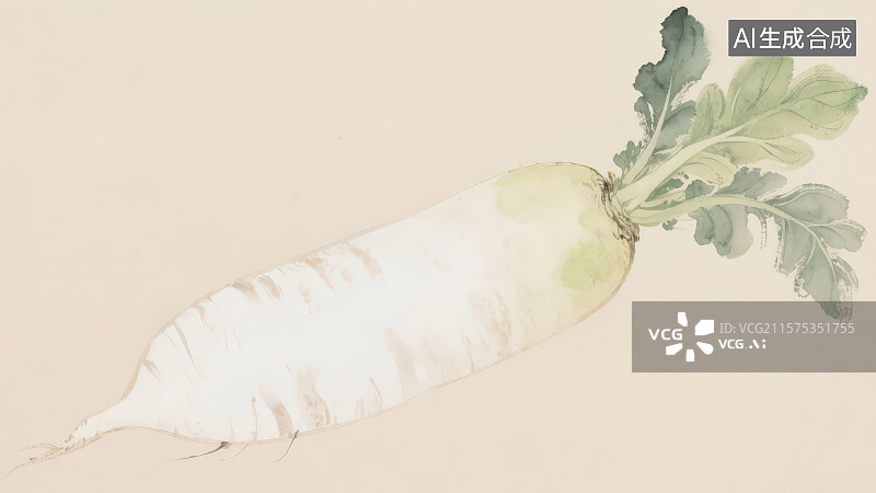 【AI数字艺术】水墨风格蔬菜白萝卜图片素材