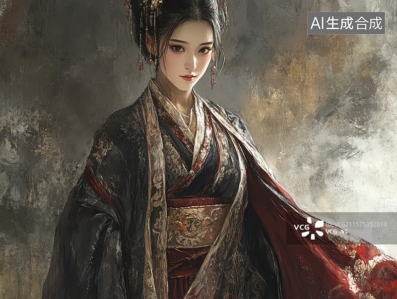 【AI数字艺术】古典服饰女子肖像图片素材