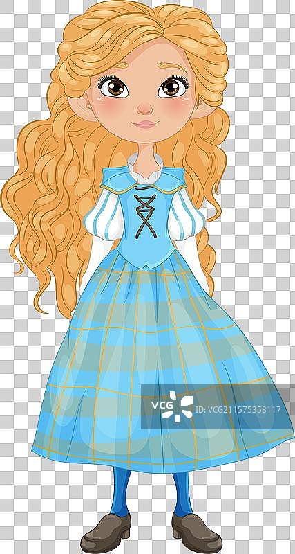 长发金发的小女孩微笑着图片素材