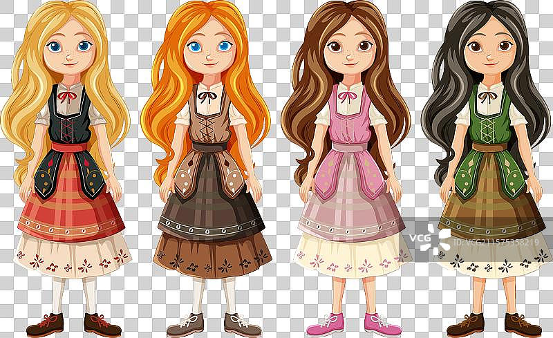 四个穿着色彩斑斓传统服饰的女孩图片素材