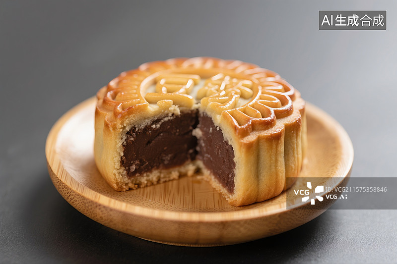 【AI数字艺术】中秋节豆沙月饼特写图片素材