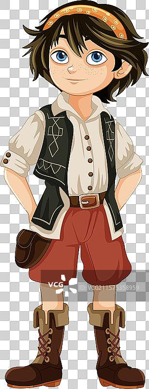 穿着中世纪主题服装的年轻男孩准备好了图片素材