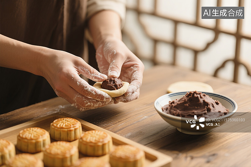 【AI数字艺术】中秋节月饼制作过程图片素材