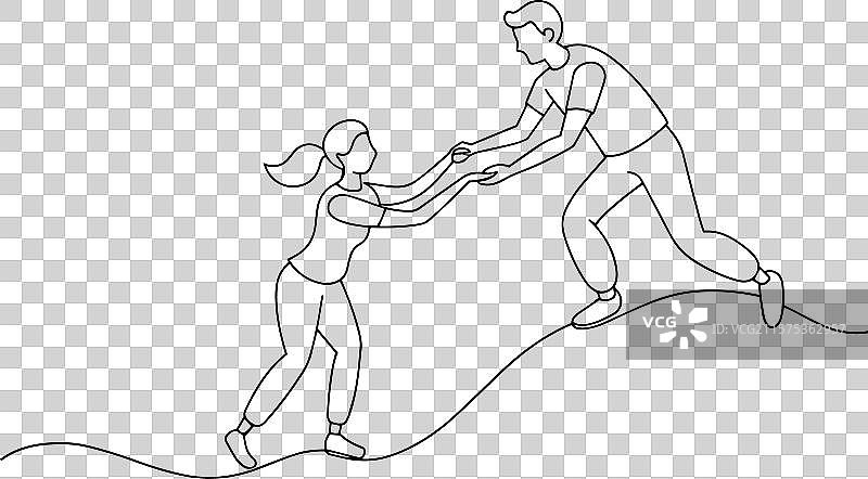 帮助伴侣的概念连续线条艺术图片素材