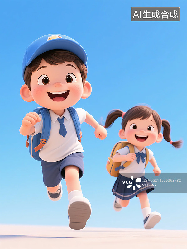 【AI数字艺术】童趣奔跑上学路图片素材