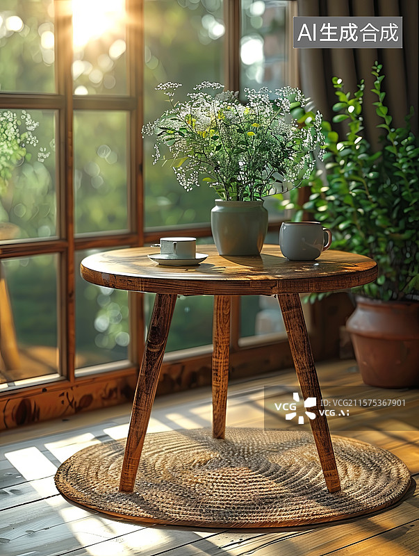 【AI数字艺术】一张桌子在窗户前图片素材