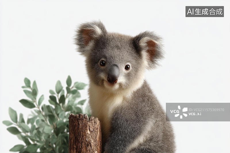 【AI数字艺术】树桩上的可爱考拉宝宝图片素材
