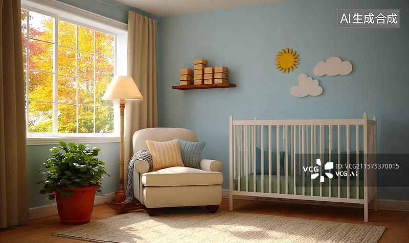 【AI数字艺术】秋日阳光下的婴儿房设计图图片素材