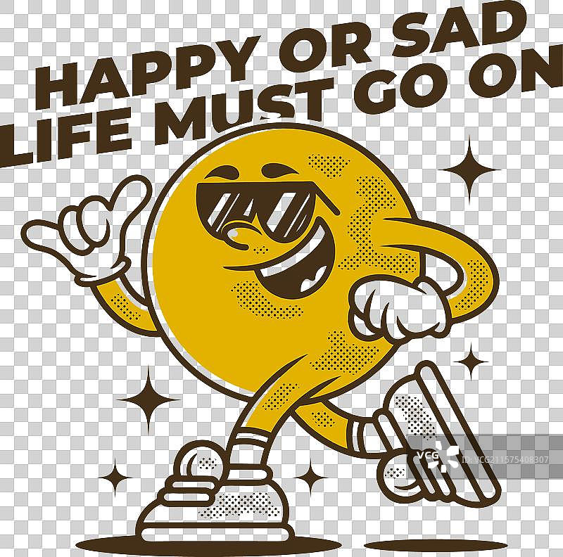 快乐或悲伤，生活仍需继续的吉祥物角色图片素材