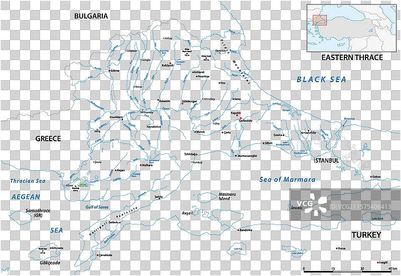 土耳其东色拉子地区的欧洲部分地图图片素材