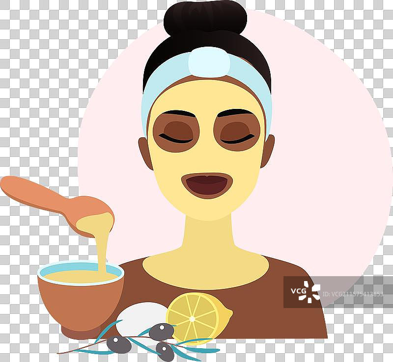 年轻女性使用有机橄榄油和柠檬进行图片素材