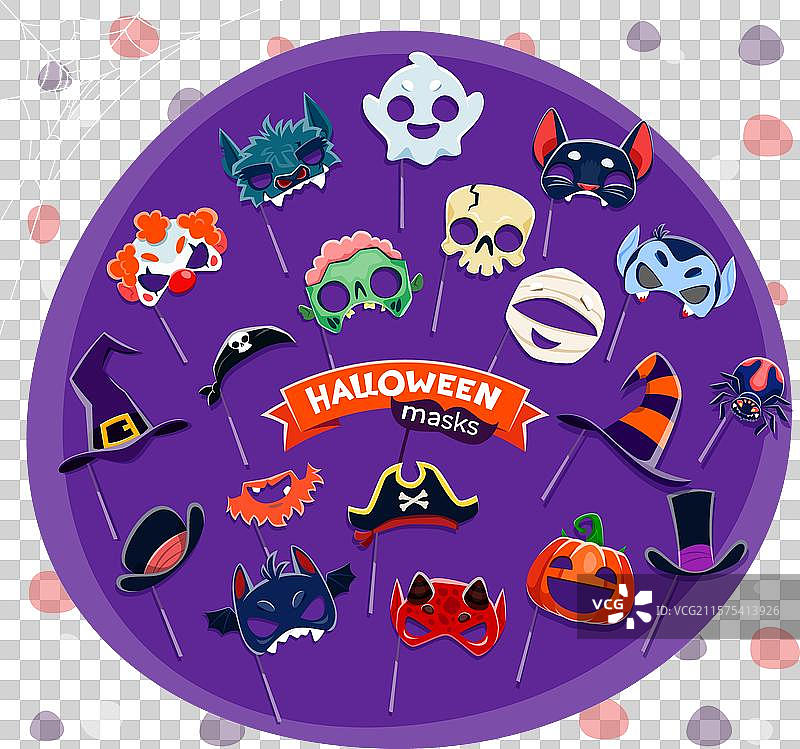 万圣节照片亭面具与卡通道具图片素材