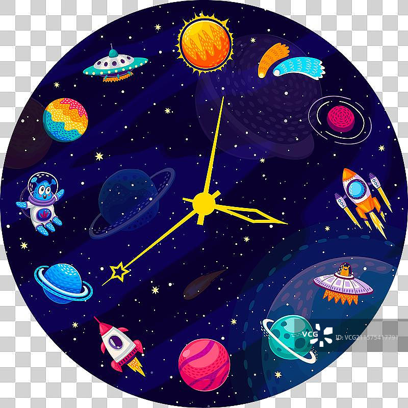 银河空间时钟具有太空主题元素图片素材