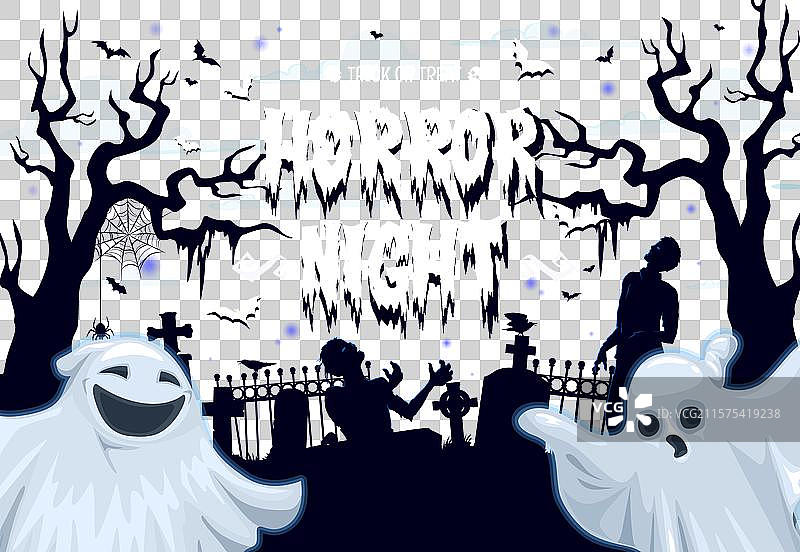 万圣节的僵尸和鬼魂在午夜的墓地上图片素材