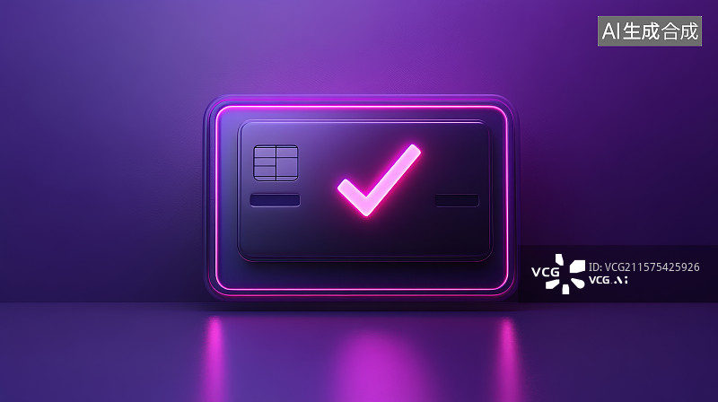 【AI数字艺术】霓虹灯效果的信用卡验证图标图片素材