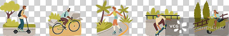 人们使用不同的环保交通工具图片素材