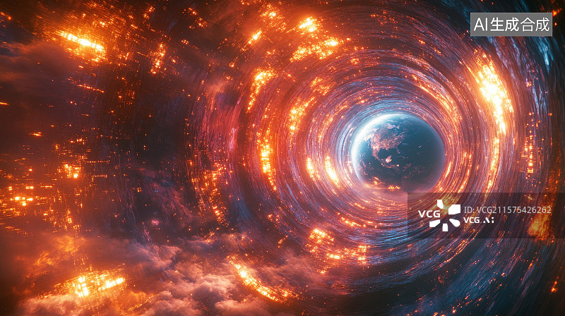【AI数字艺术】宇宙漩涡中的星系隧道图片素材