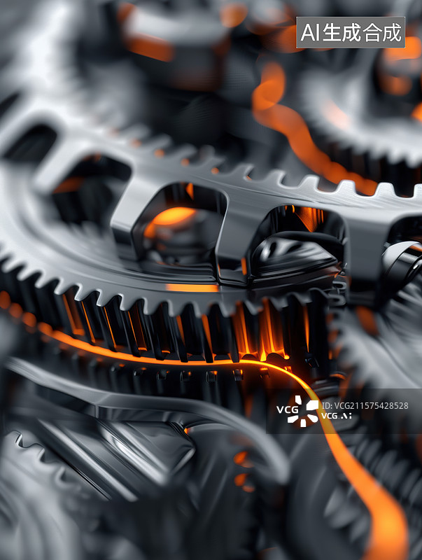 【AI数字艺术】橙焰齿轮：工业科技的精密律动图片素材