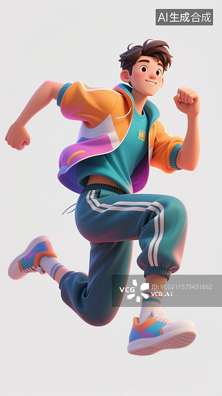 【AI数字艺术】男孩，跑步，运动，跳跃，平面插画图片素材