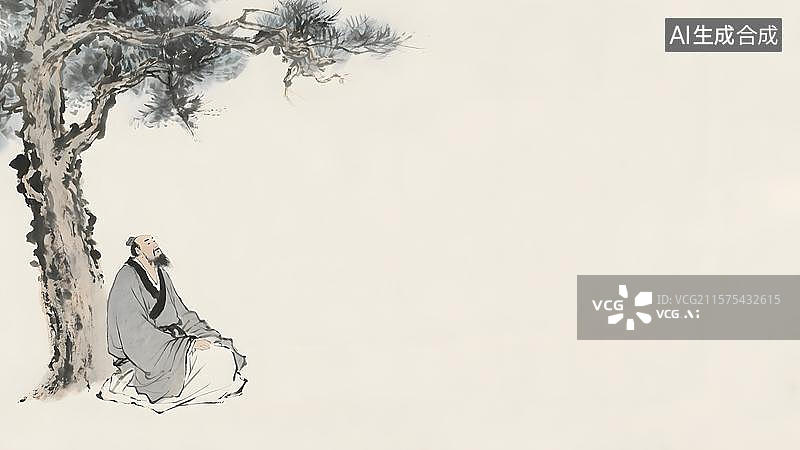 【AI数字艺术】水墨画居左图片素材