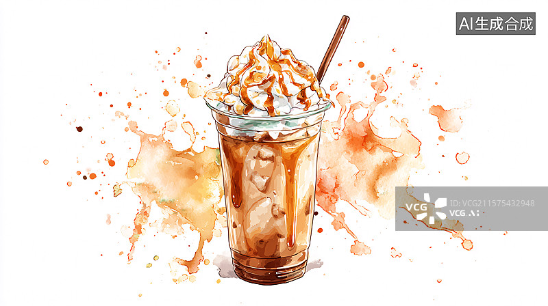 【AI数字艺术】焦糖玛奇朵咖啡奶盖图片素材