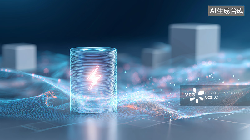 【AI数字艺术】新能源科技背景——抽象蓝色发光电池图片素材